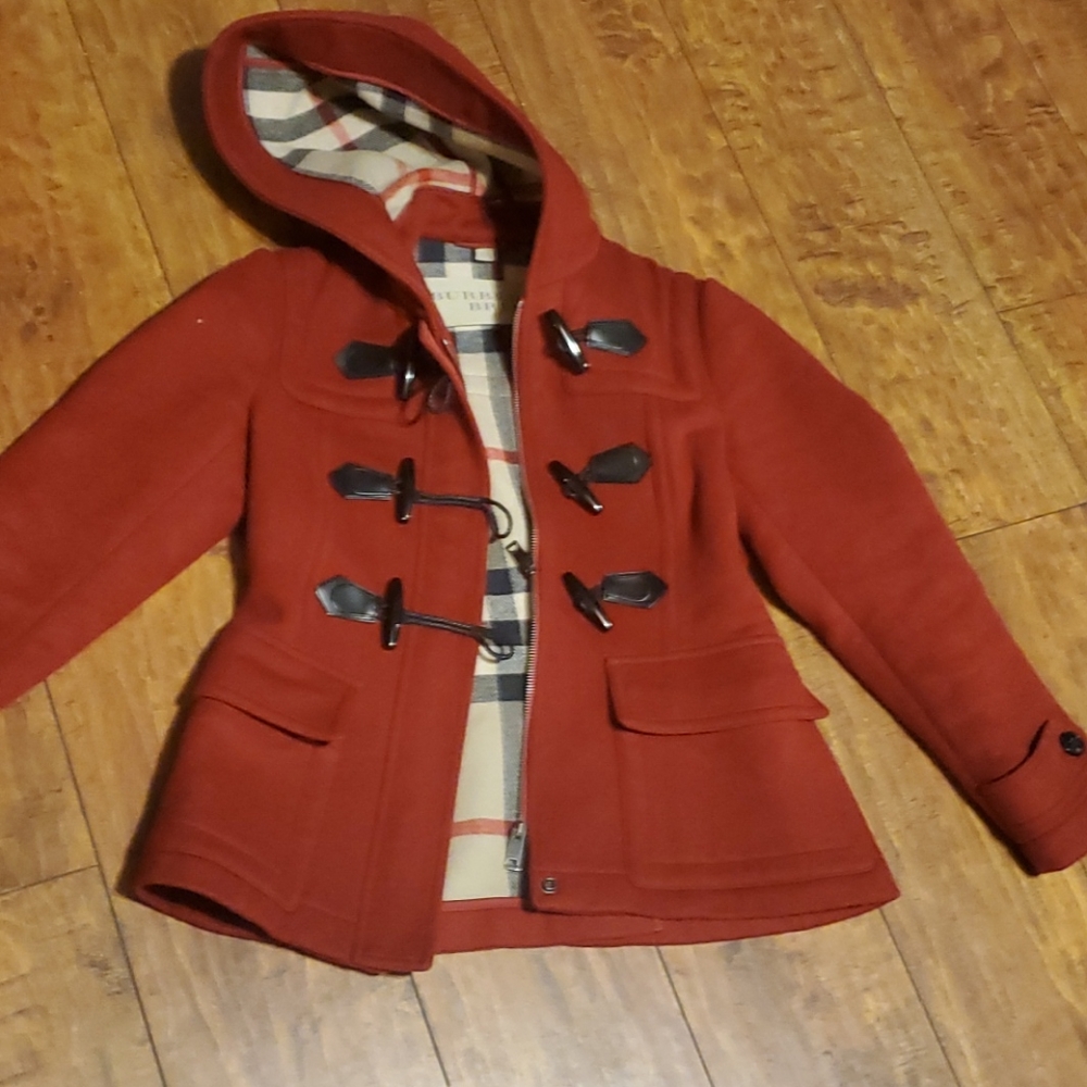 Burberry Brit Red Wool Hooded Coat